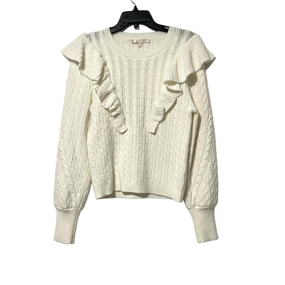 WAYF White Victorian Preppy Peasant Coquette Girl Ruffle Sweater‎ Size XS